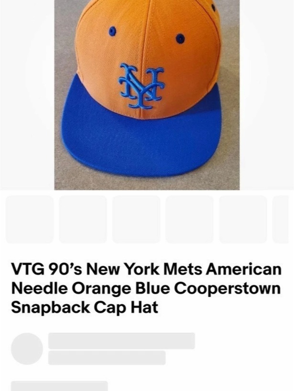 Vtg 90's New York Mets American Needle Cooperstown Snapback Cap Orange & Blue